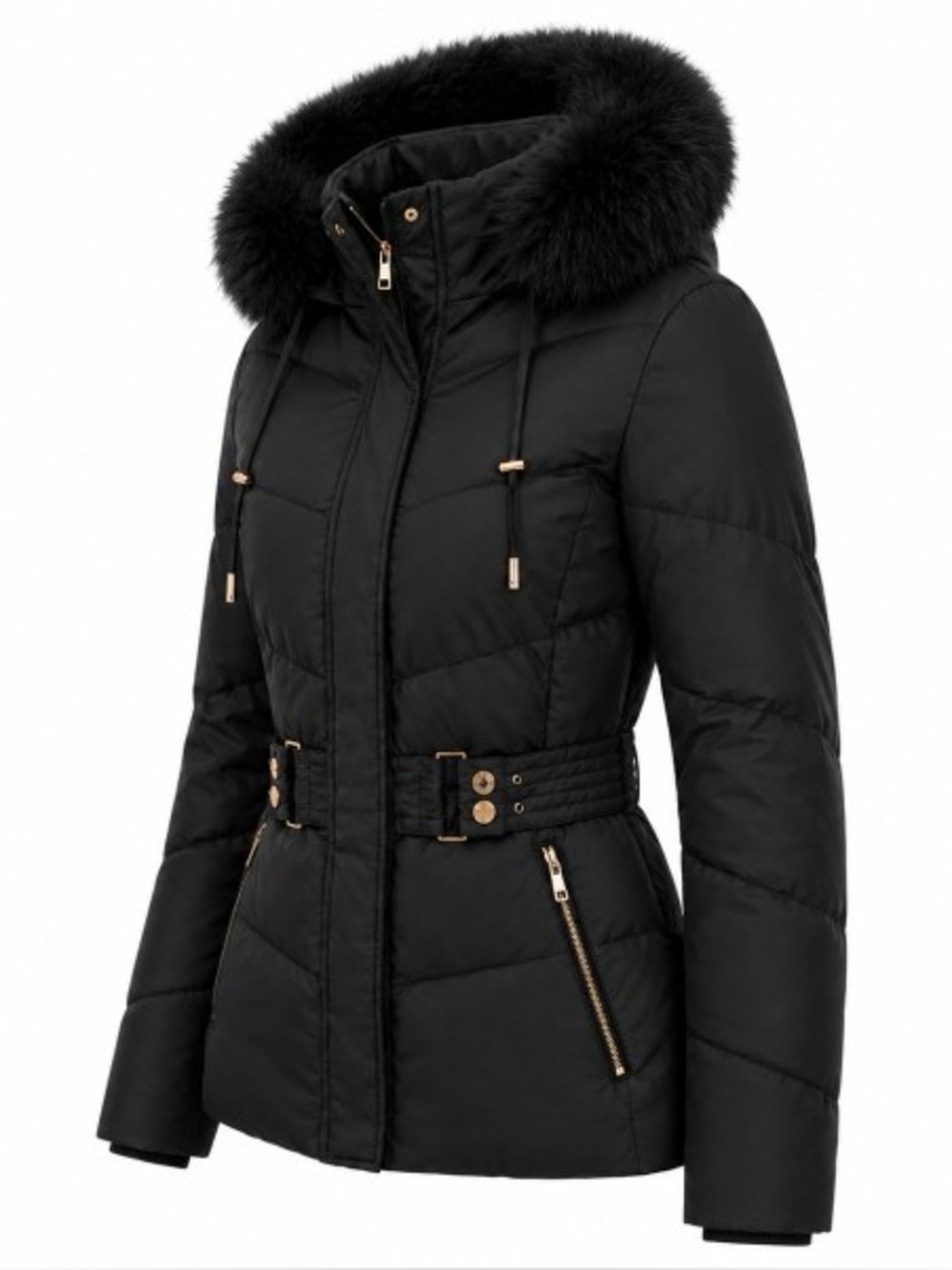 Badgley Mischka black fur boho western quilted puffer patchwork jacket coat - Picture 3 of 8